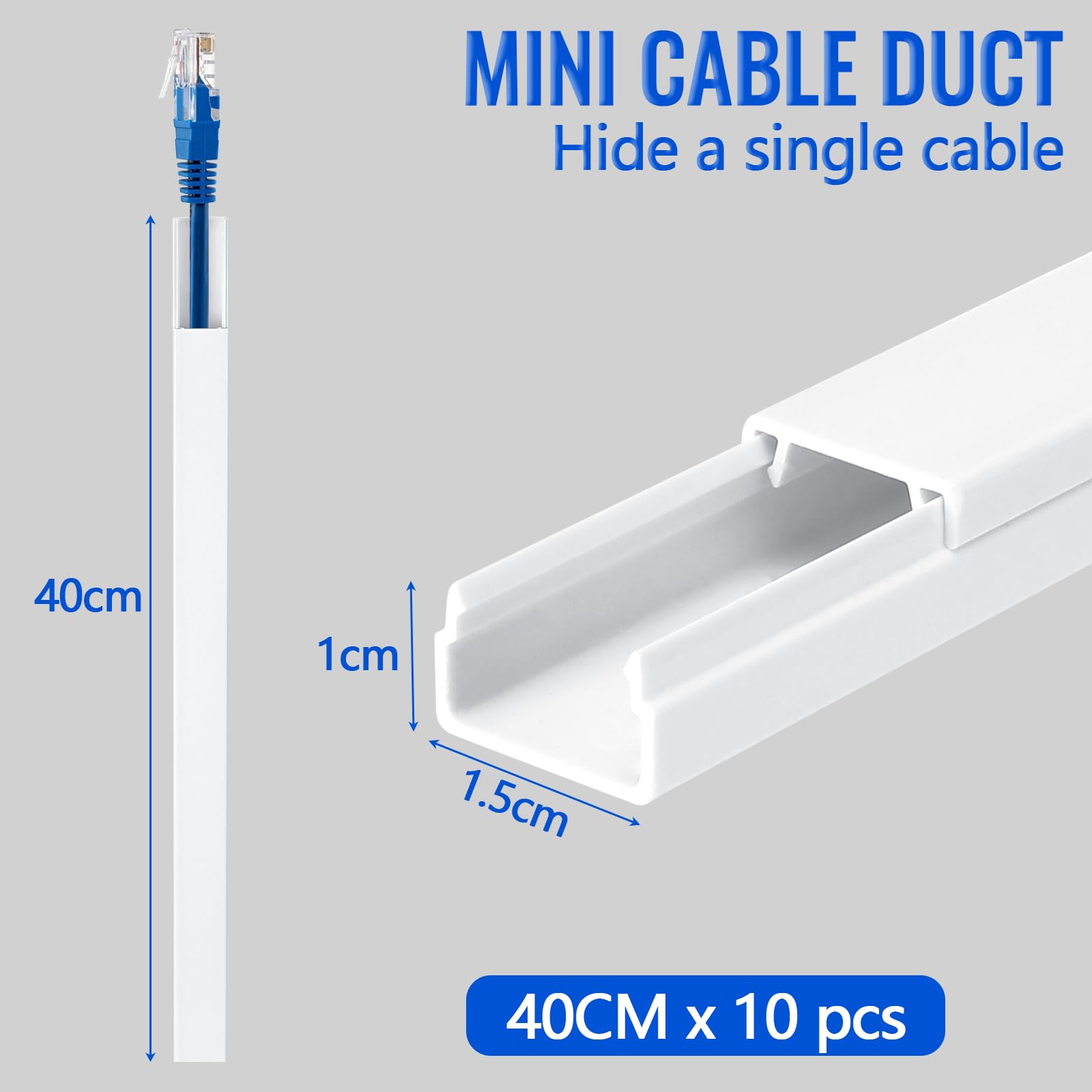 10 Pezzi Canalina per Cavi Autoadesiva, Canalina Passacavi Adesiva, Verniciabile, 400mm*15mm*10mm, Canalina per Cavi Tv, Copertura Per Cavi per Computer A Casa O In Ufficio