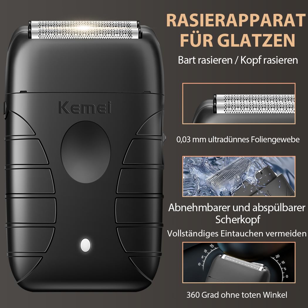 KEMEI 3 in 1 Kabelloser Haarschneider, Hair Trimmer & Folienrasierer Herren | Barber Set mit LED-Display, 8000RPM Motor & USB/Dock-Ladung(Schwarz)