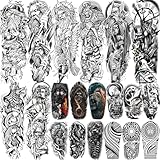 20 Sheets Black Zeus God Full Arm Temporary Tattoos For Men Adults, Egypt Judgement God Albis Snake Medusa Poseidon Fake Sleeve Tattoos For Women, Temp Bulk Halloween Tattoo Stickers Tribal Eye Beast
