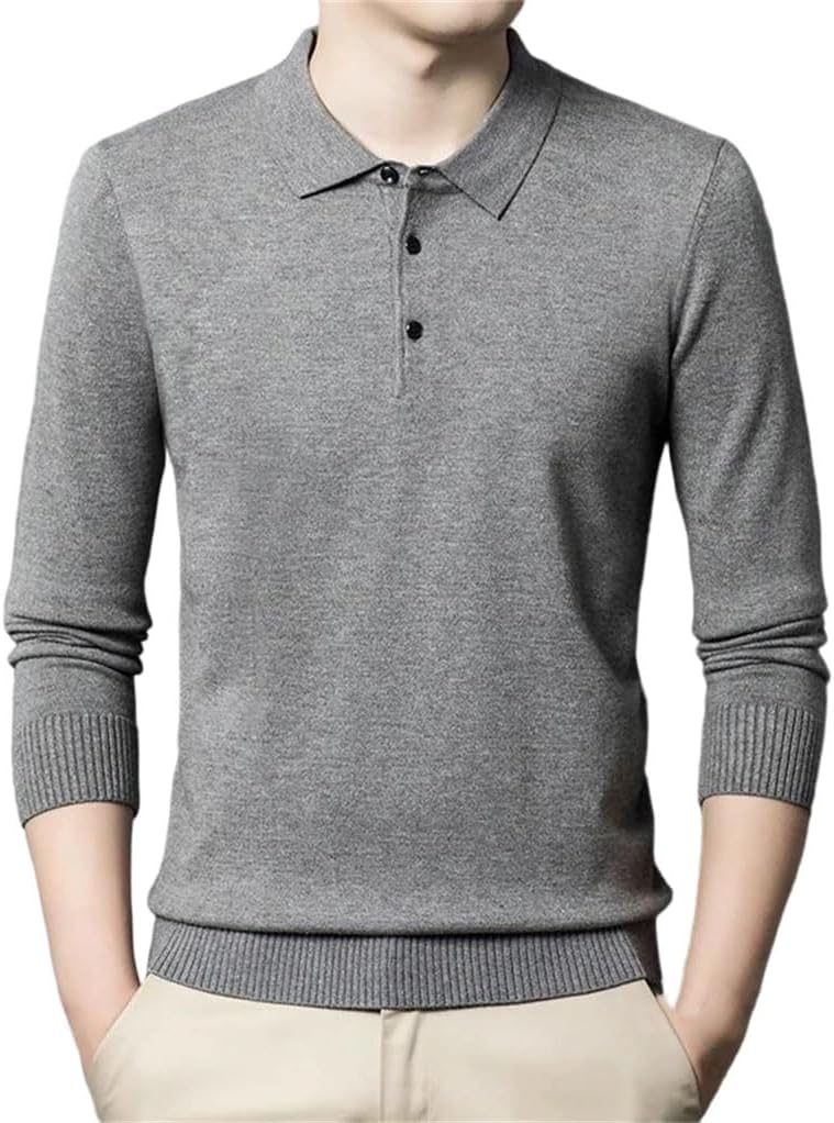 Dninmim Men's Wool Sweater Solid Polo Collar Long Sleeve Knitted Pullover Casual Business Warm Jumper