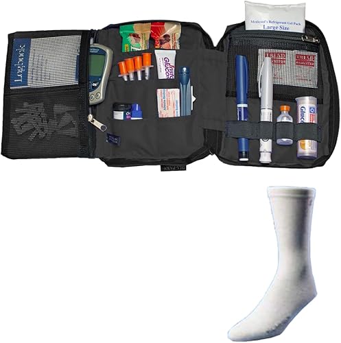 Dia-Pak Deluxe Estuche de transporte de insulina negra y paquete de calcetines Euro Comfort  DPDELXBK-Euro-LG