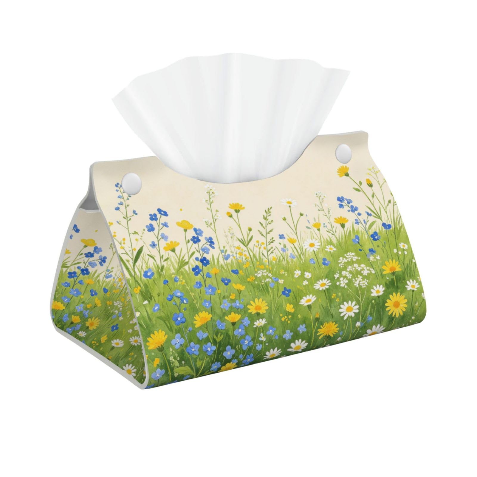 Mixed Wild Meadow Long Leather Tissue Box Cover-Waterproof PU Leather Tissue Holder for Bathroom, Decorative Rectangular Tissue Case