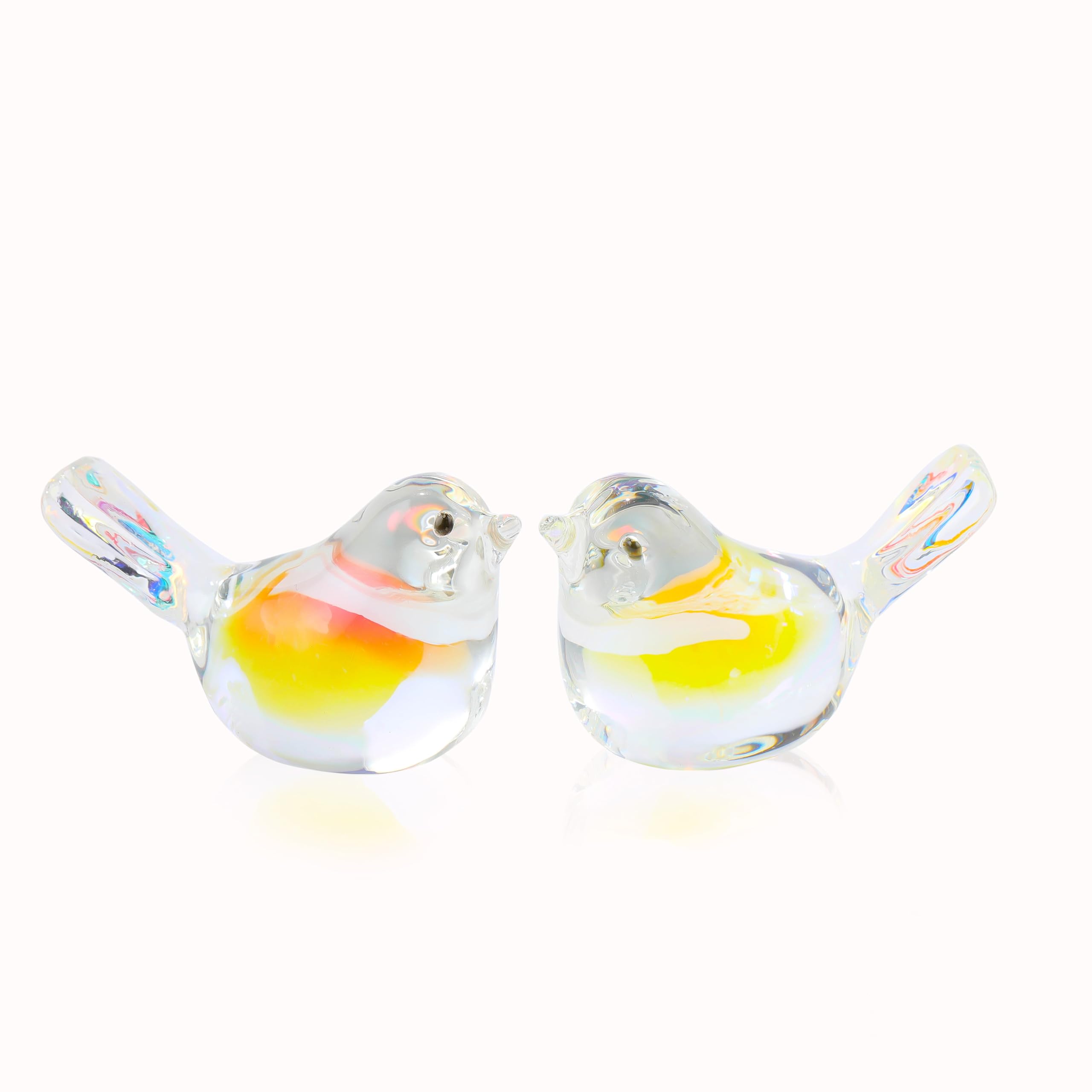 Qianwei 2PCS Crystal Bird Figurine Collectible - Handmade Blown Glass Birds Animals Figurines Crystal Office Desk Table Home Decor Paperweight (2pcs