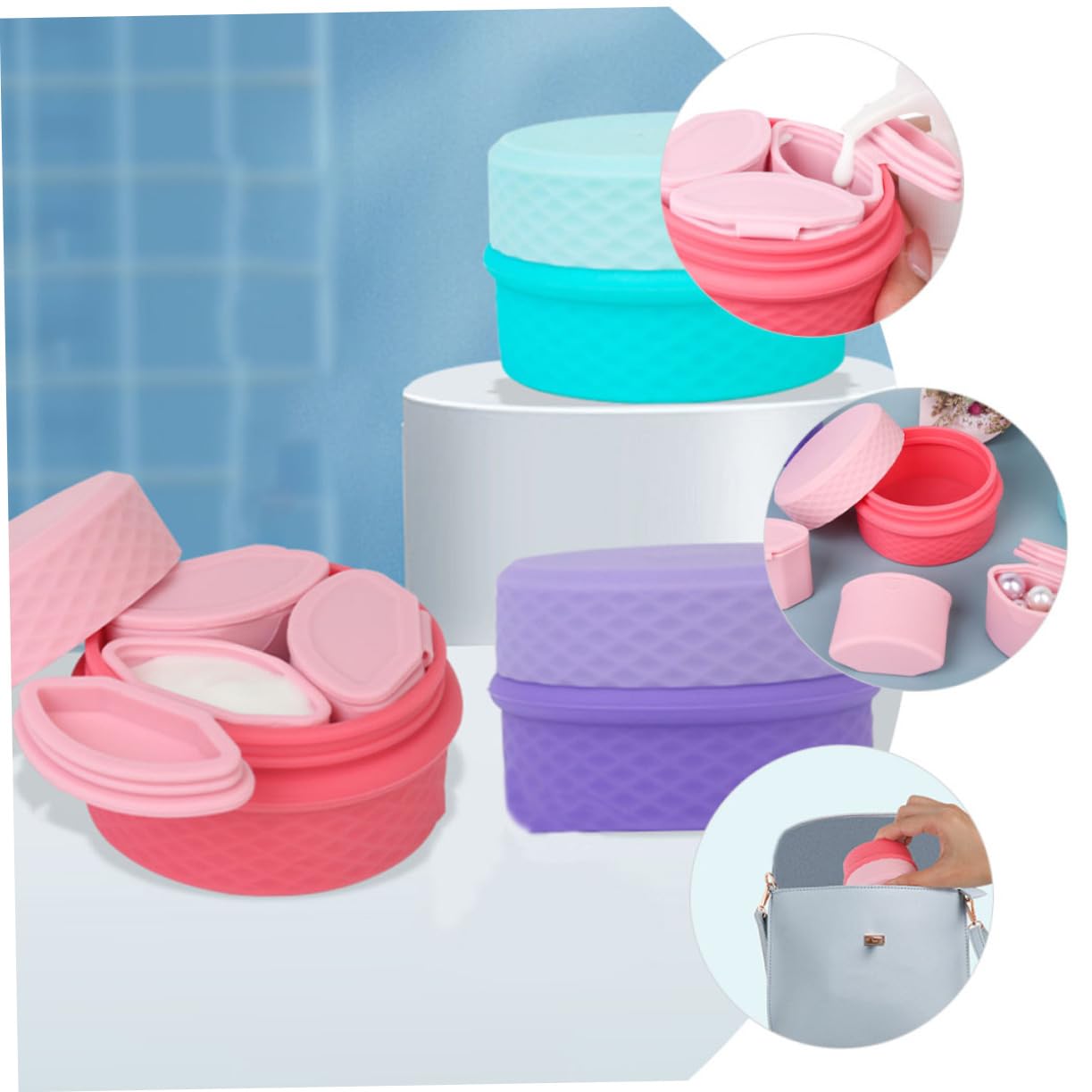 Healeved Lot De 4 Flacons De Voyage En Silicone Pour Produits De Toilette Flacons Compacts Pour Lotion Trousse De Maquillage Camping Voyage Daffaires