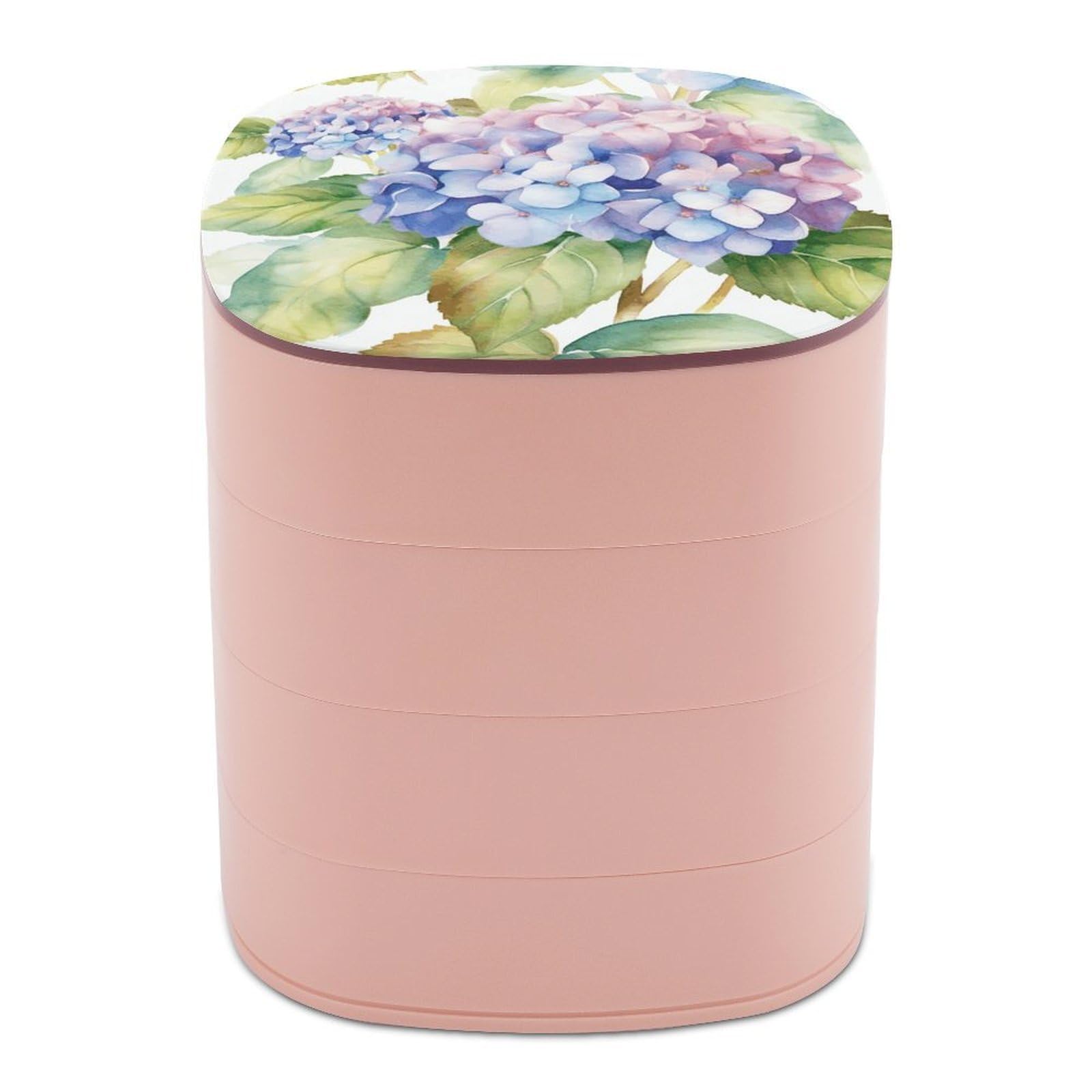VstaDank Hydrangea Watercolor Jewelry Case Women Portable Travel Jewelry Box Rotating Jewelry Organizer with Mirror Multi-Layer Necklace Ring Earring Storage Box for Bracelets Rings
