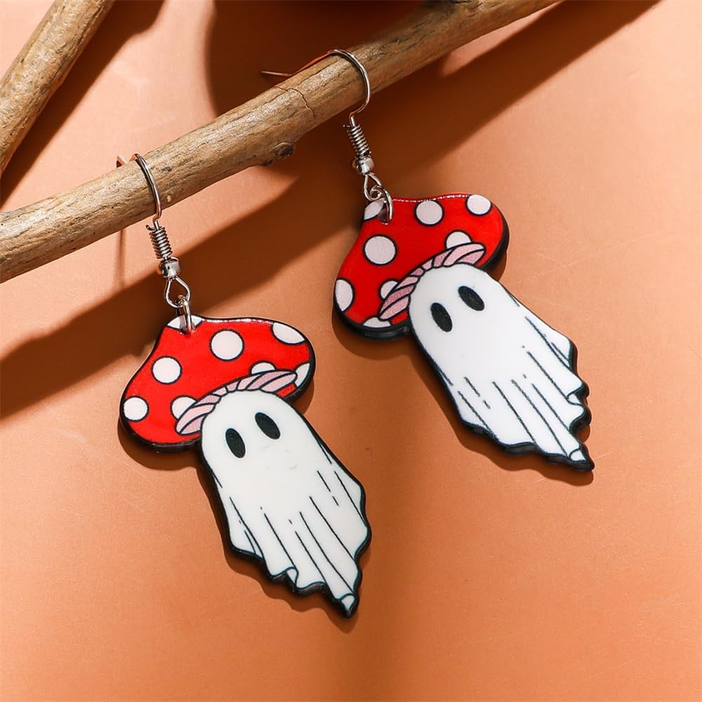 Retro Halloween Happy Ghost Human Skeleton Acrylic Drop Dangle Earrings Cute Funny Lightweight Colorful Flower Spider Earrings for Women Costumes Party Decorations Thanksgiving Jewelry Gifts - Image 6