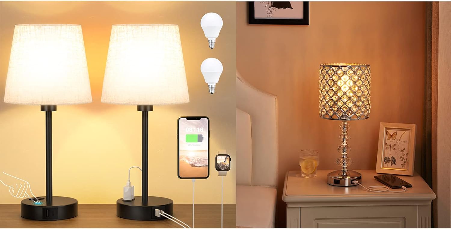 Acaxin Bedside Lamp for bedrooms Set of 3 Nightstand Bedroom Lamp