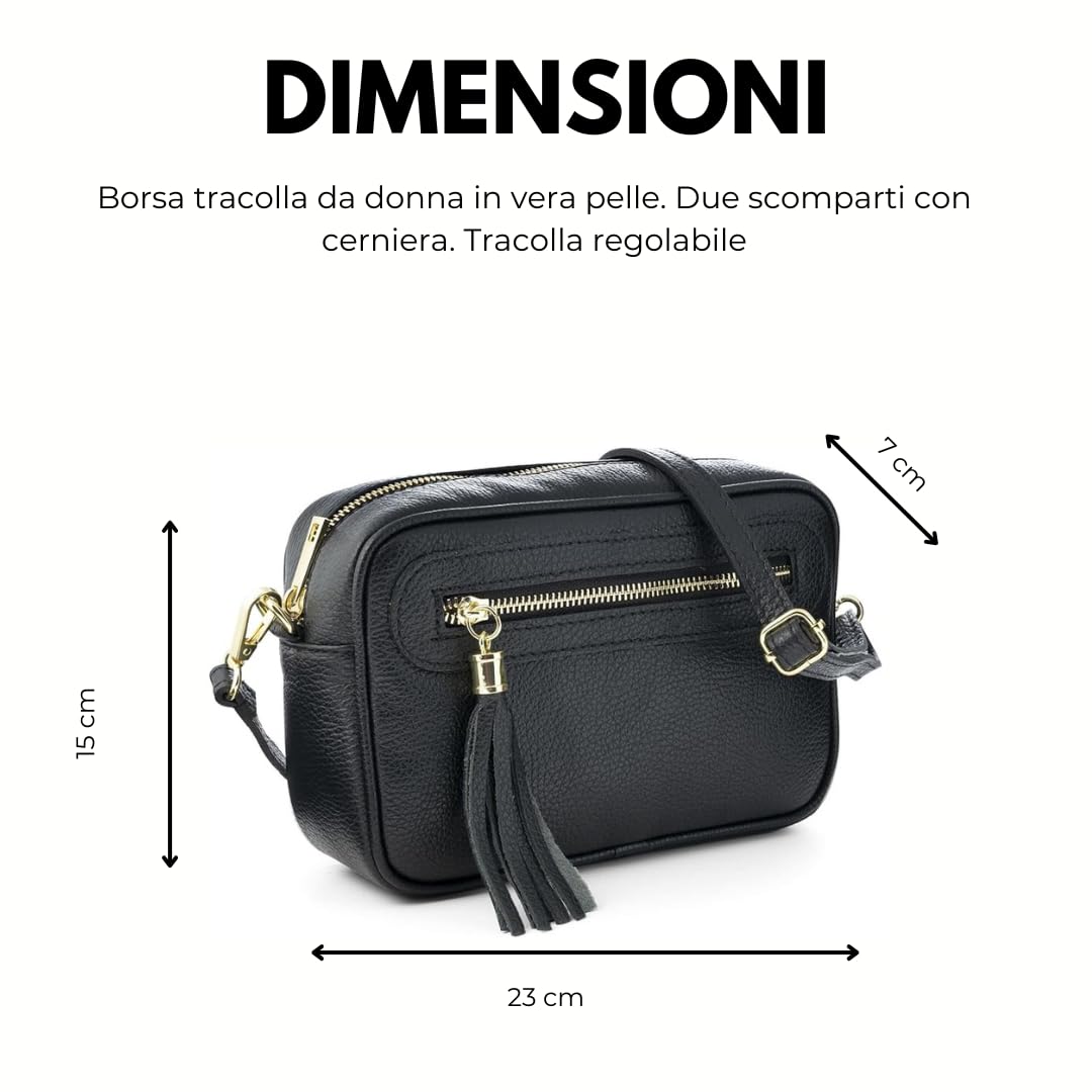 Mauro Pelletteria Borsa a tracolla donna piccola Vera Pelle Made in Italy con Cerniera e Tracolla Regolabile, modello Joy
