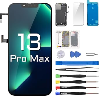 for iPhone 13 Pro Max Screen Replacement 6.7 LCD with Earpiece | 3D Touch Full HD Screen Digitizer Frame Assembly Ambient Light Sensor Proximity Sensor Tool Kit A2484 A2641 A2643 A2644
