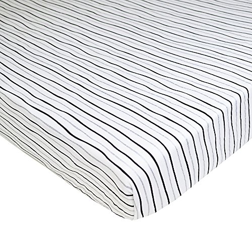 Image of TL Care Fitted Pack N Play Playard Sheet 27 inch x 39 inch, Soft Breathable Neutral 100% Cotton Jersey Pack and Play Sheet, Silver Black Stripe, for Boys and Girls, Fits Most Mini Crib Mattresses