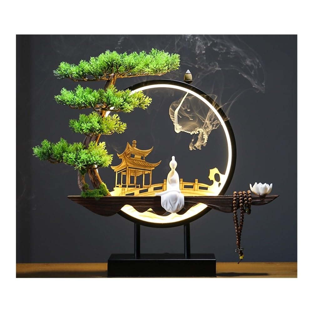 Árbol falso TEESONG para mueble de TV y adornos de porche con luz LED