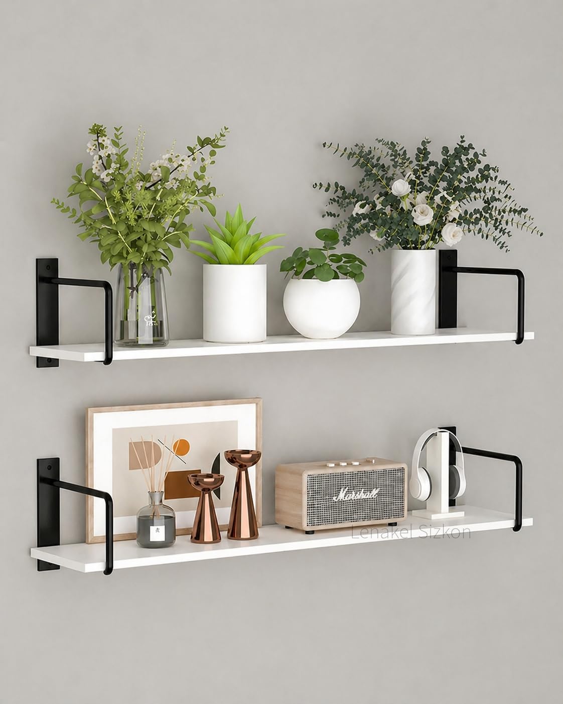 Wall Mounted Floating Shelves – Modern Minimalist Display Shelves with Metal Brackets for Living Room, Bedroom, Kitchen & Office Storage (Set of 2 (White), 20 x 6 Inches)-image-40