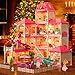 Lucky Doug Dollhouse for 3 4 5 6 7 Years Old and Older Girls Toddler, DIY Doll House Girl Toys with Dolls and Furniture Accessories, Doll House Christmas Birthday Gifts for Girls