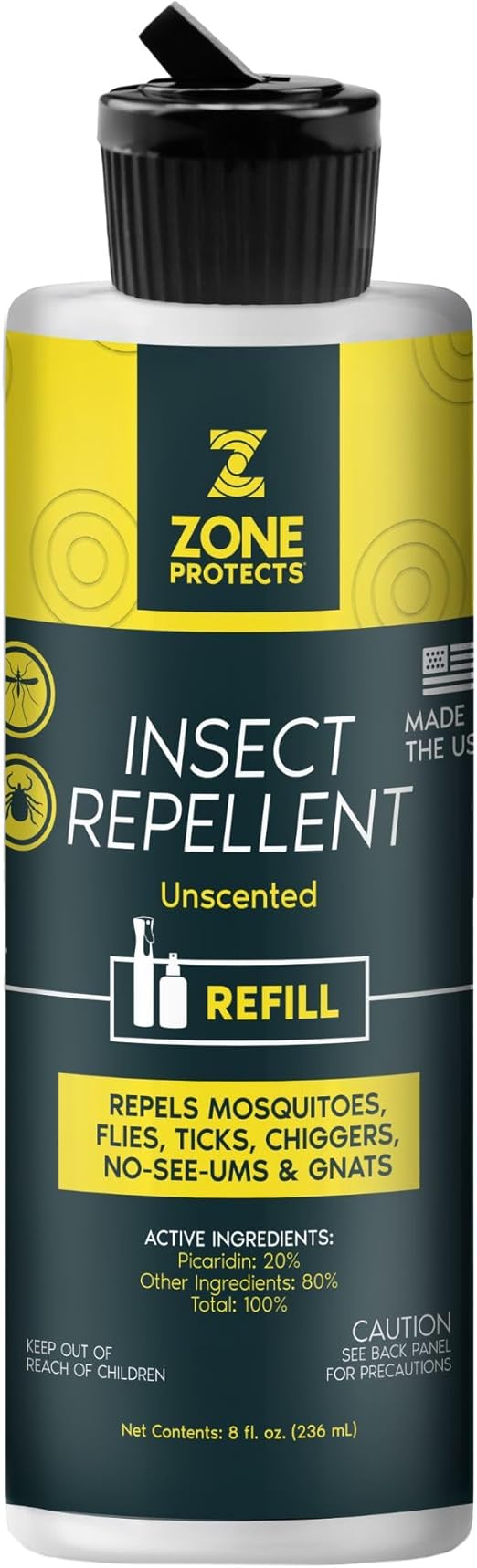 Zone Protects Unscented Picaridin Insect Repellent Spray Refill – 8oz Refill, DEET-Free, Odor-Free, Repels Ticks, Gnats, Chiggers, Mosquitoes