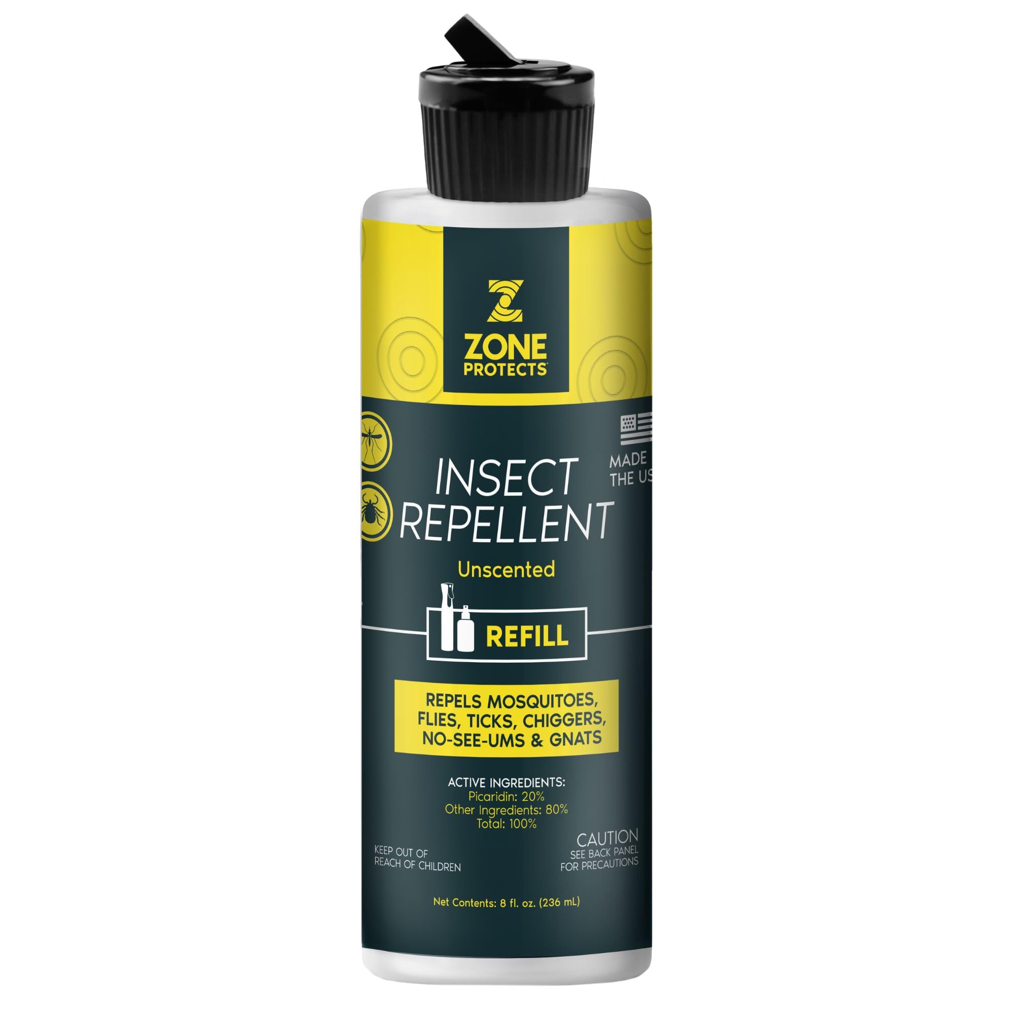 Zone Protects Unscented Picaridin Insect Repellent Spray Refill – 8oz Refill, DEET-Free, Odor-Free, Repels Ticks, Gnats, Chiggers, Mosquitoes