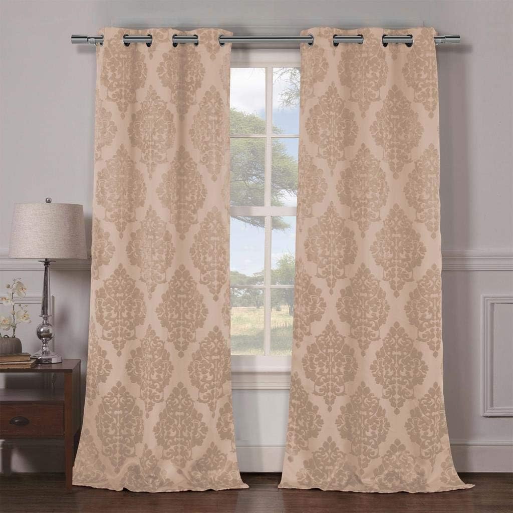 Blackout365 Catalina Heavy Medallion Insulated Blackout Room Darkening Curtain Set of 2 Panels, 38 X 84 Inch, Orange, 2 Piece
