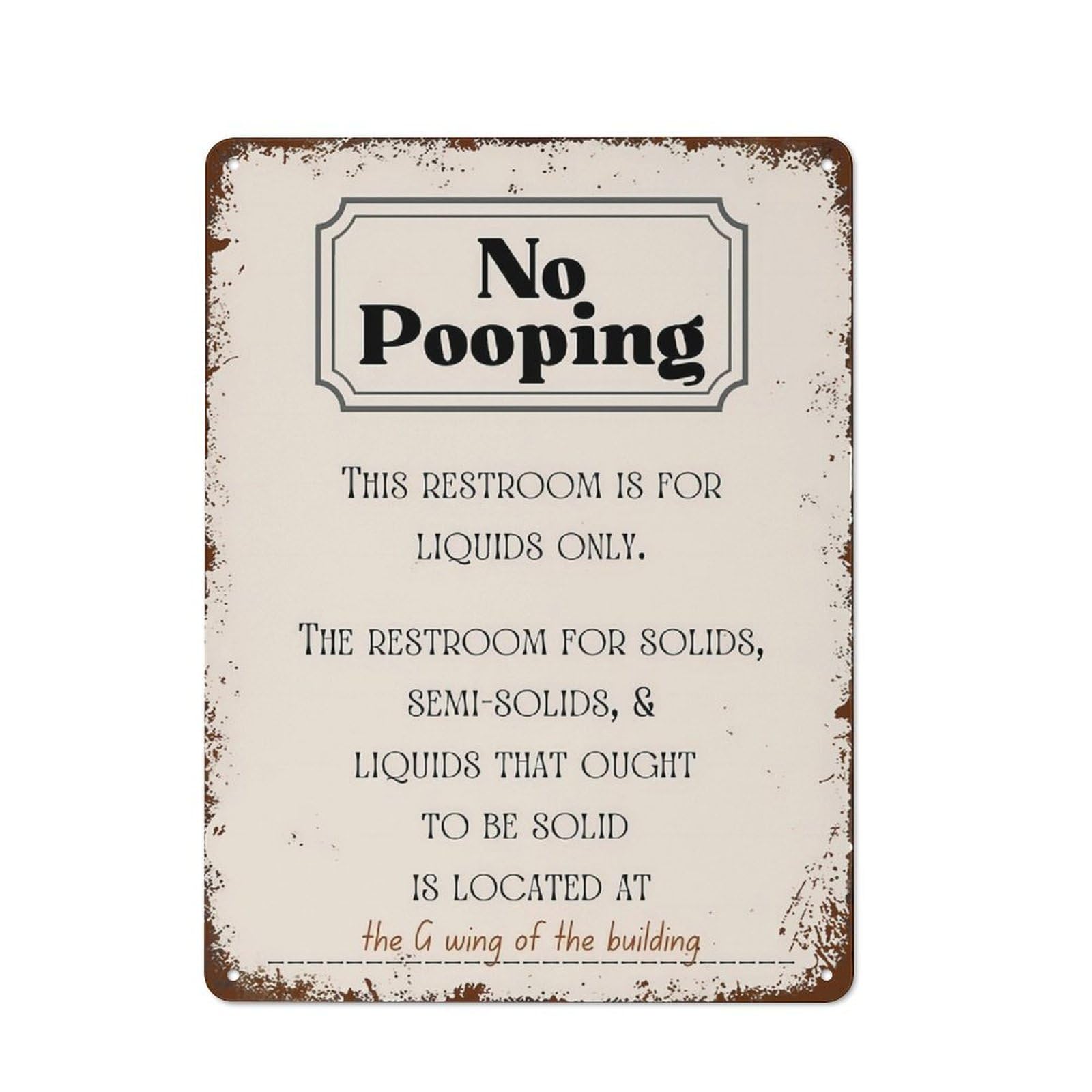 peiyeety No Pooping Poster Sign Wall Art Funny Decor Office Work Coworker Bathroom Restroom Toilet Powder Room Potty Humor Retro Metal Tin Sign Vintage Aluminum Sign For Home Coffee Wall Decor 8"x12"