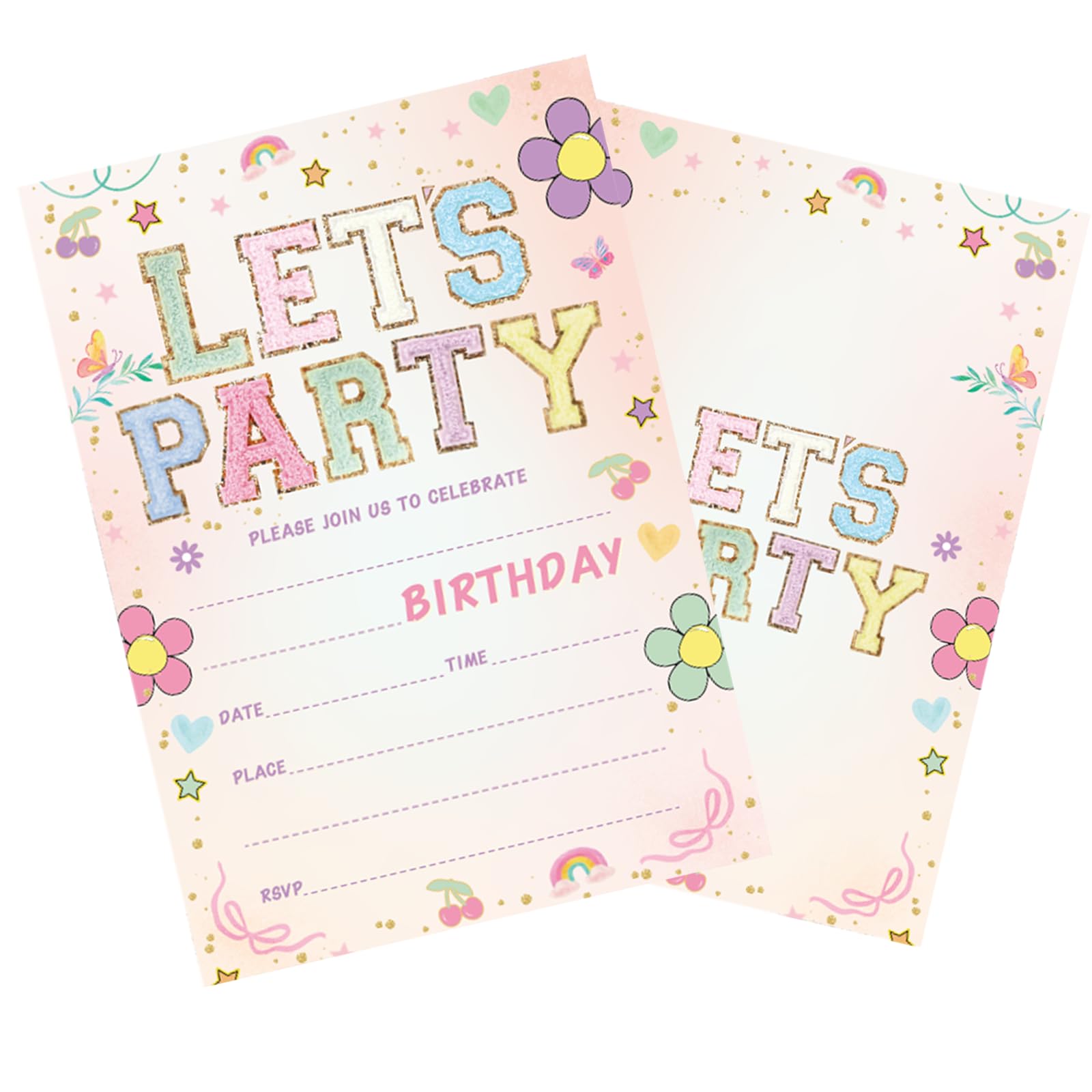 qinghemengxia Let's Party! Birthday Invitations - Cute Flower - 20Pcs Double-Sided Fill- In Invitation Cards & Envelopes For Boys, Girls, Kids, Birthday Party Favor & Supplies 6 x 4 Inch