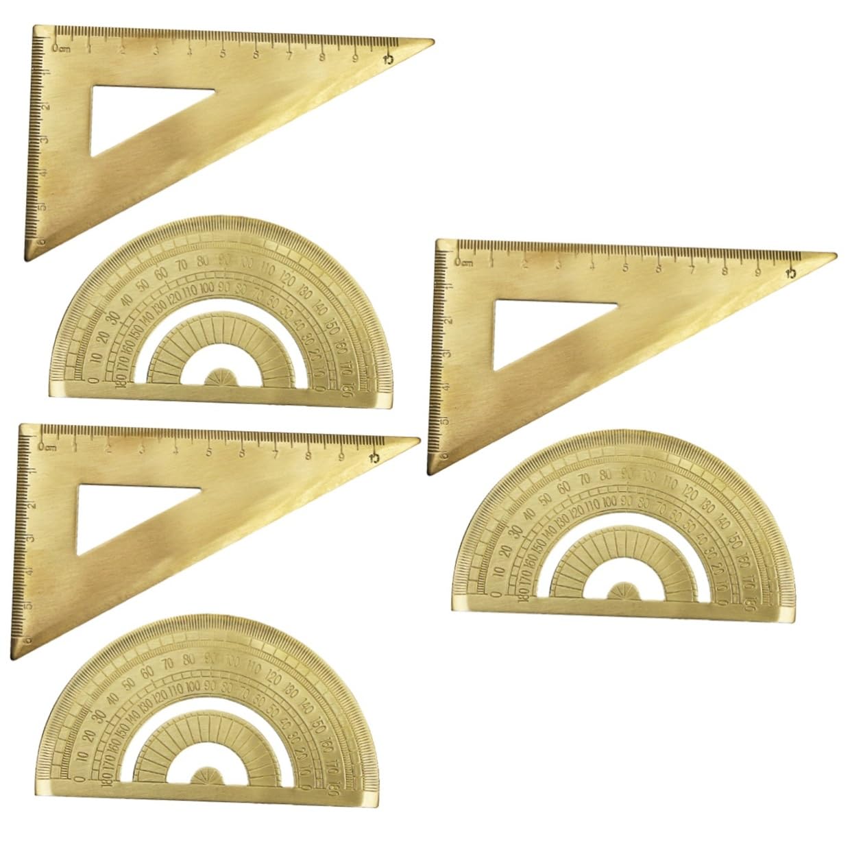3sets Righelli Triangolari Ottone Con Goniometro Per Misurazioni Geometriche Strumento Di Disegno Portatile e Resistente Per Architetti e Studenti