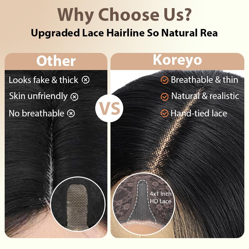 Synthetic Lace Front Wig 5x4x1 Black Layered Wig for Black Women HD Lace Hand Tied Pre Plucked Long Straight Glueless Wigs Suitable For Everyday Wear (Natural Black, 26 Inch)