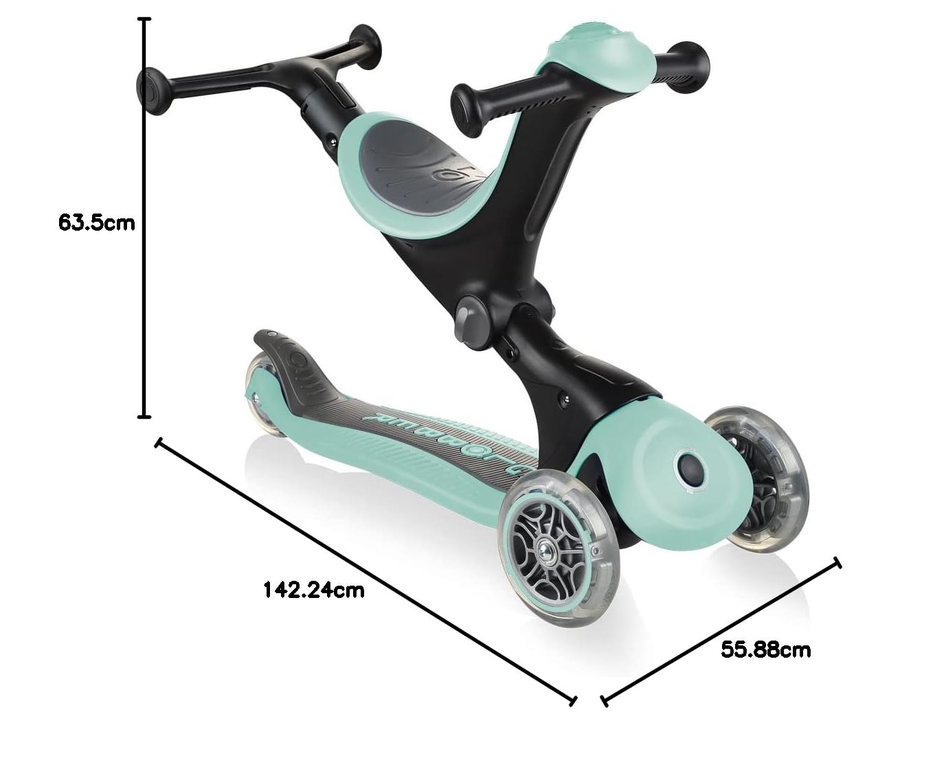 Globber Go•up Deluxe 3-kołowa hulajnoga skalowalna z siedziskiem dla dzieci w wieku od 15 miesięcy do 6 lat, dla młodzieży unisex