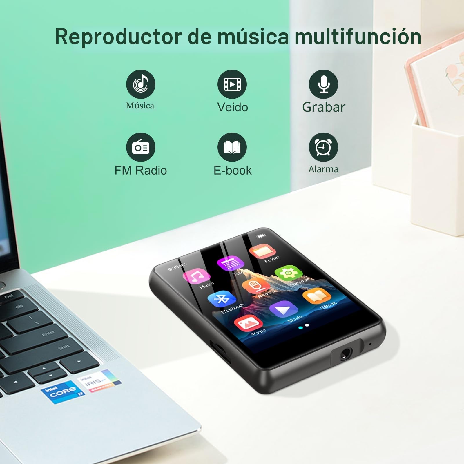 128 GB Reproductor MP3 Bluetooth 5.3, Reproductor MP3 Deportivo ZAQE con Pantalla Táctil de 2,4", Altavoces de Alta Definición Integrados, Radio FM, Entrada de Línea, hasta 512GB (Negro)