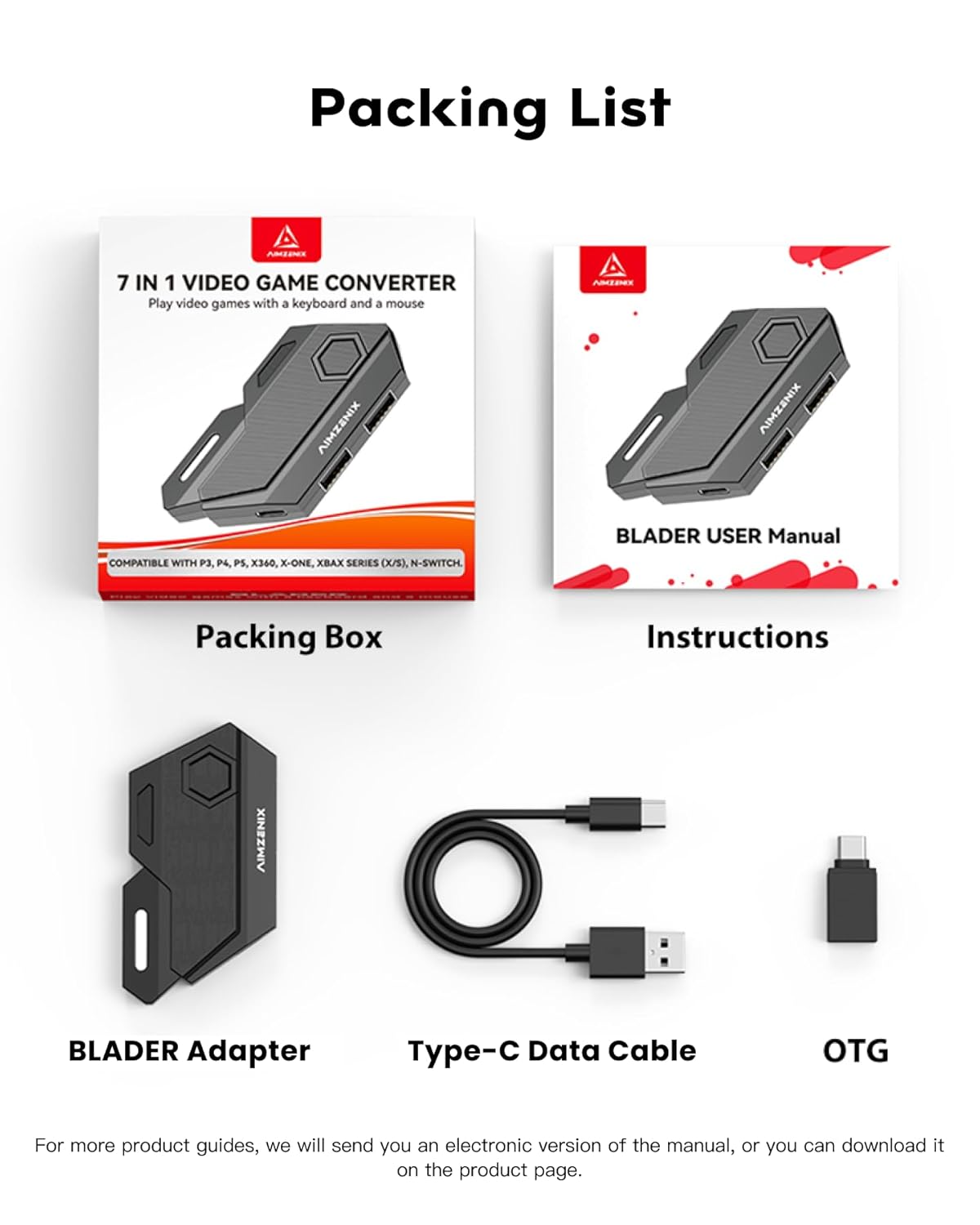 Packing List for AIMZENIX Keyboard and Mouse Adapter