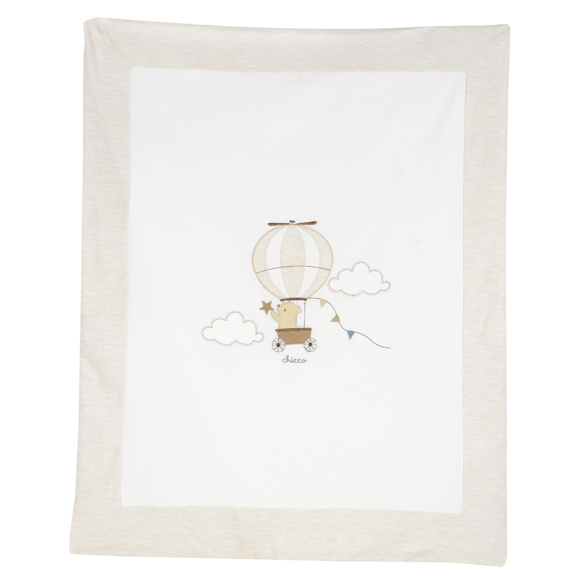 Chicco, Coperta carrozzina sfoderabile, Simpatiche grafiche di animaletti (Bianca/Beige (Orsetto e Mongolfiera))