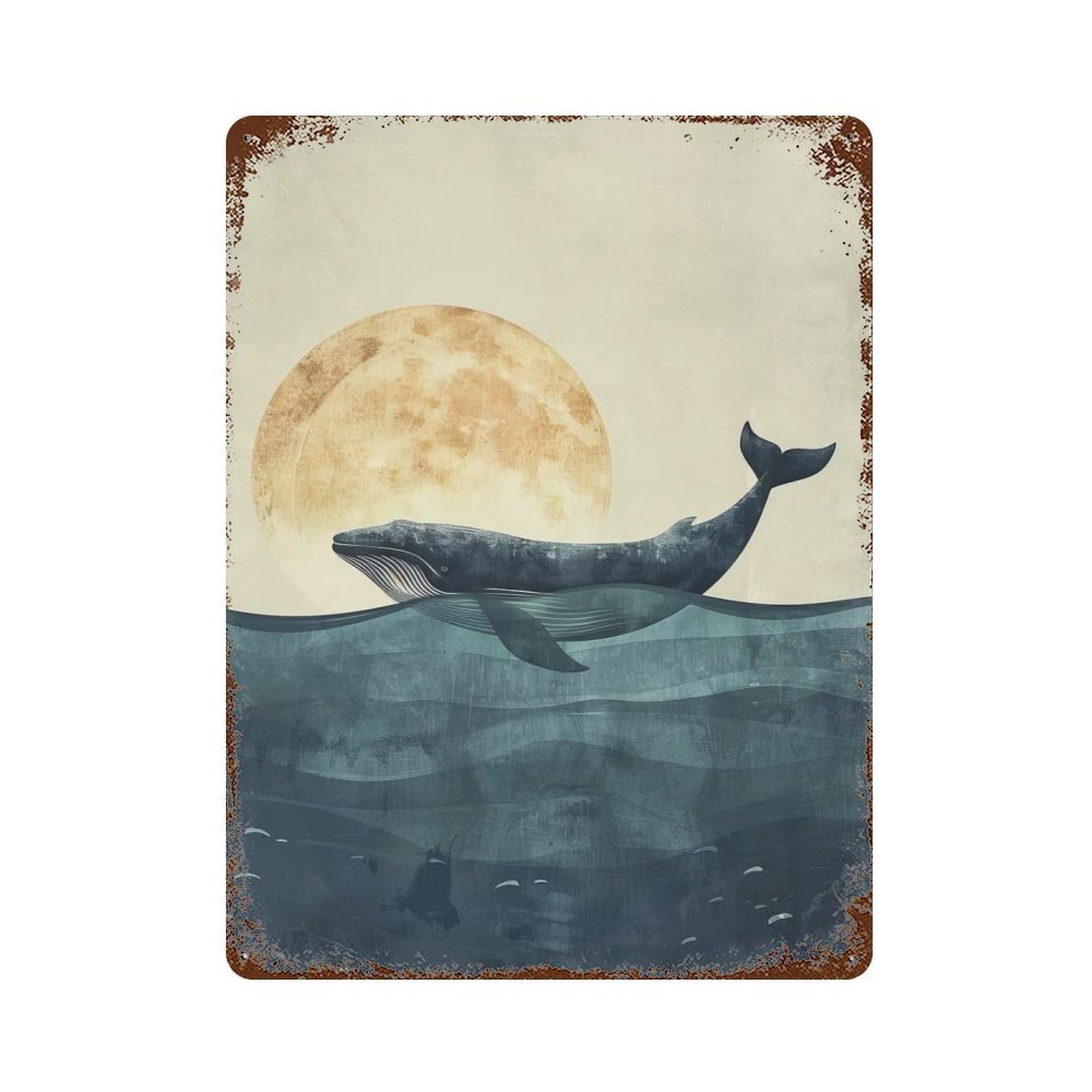 Whale Under The Moon 15.7"x11.8" Retro Metal Sign, Industrial Home Decor for Basement, Hobby Room And Garage Decor