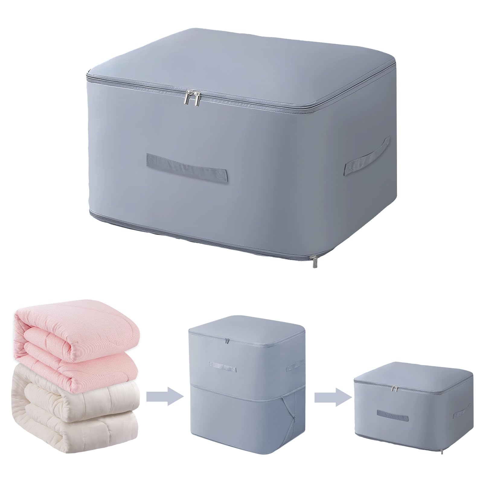 1 x organizer samokompresujący, torba do przechowywania kołder z zamkiem błyskawicznym, torba kompresyjna, kolor szary, ultra Space Saving Self Compression Organizer Bag (54 x 42 x 60 cm)