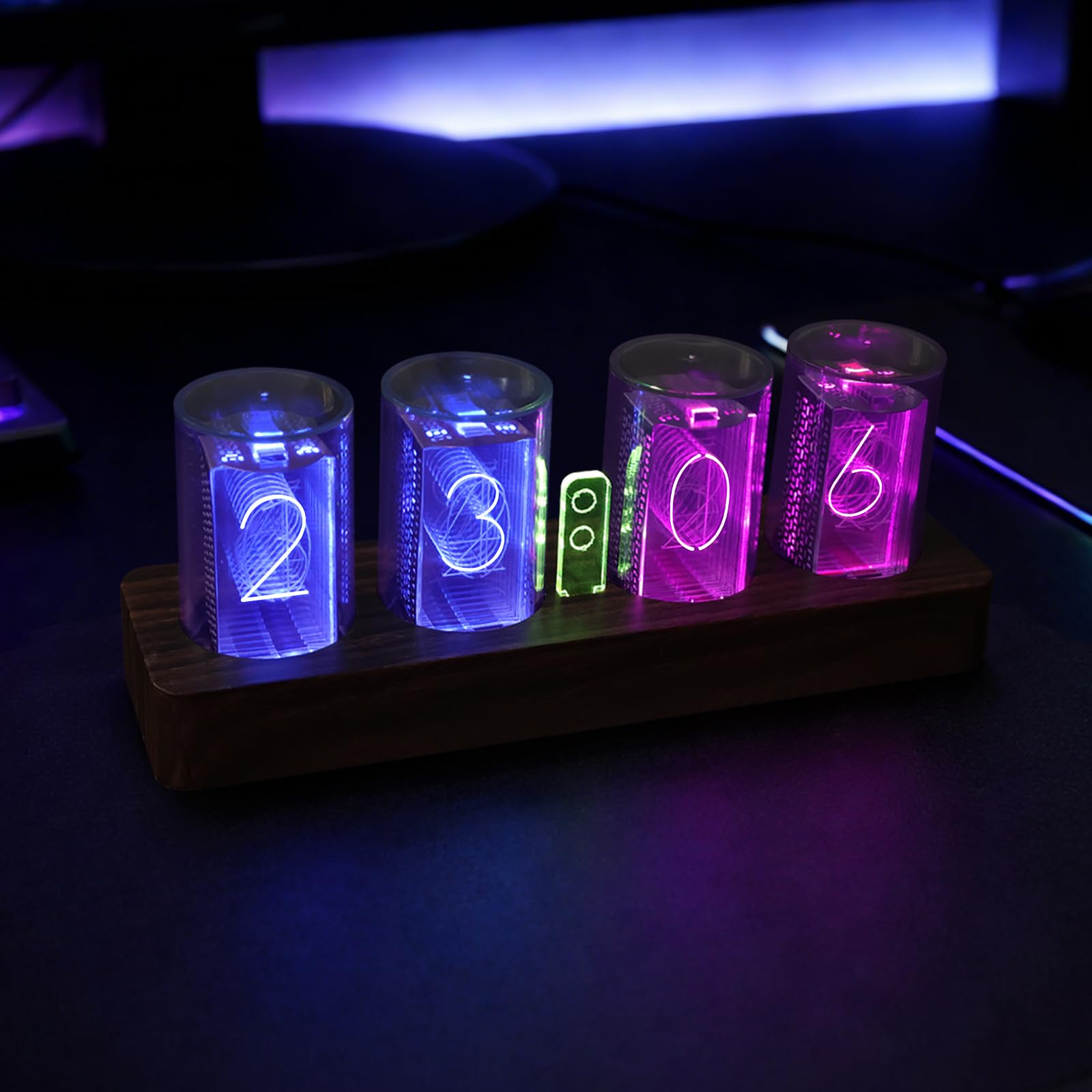 Nixie - Orologio a tubo a LED, piccolo orologio digitale con display a 7 modalità, sveglia digitale con ore/minuti/conto alla rovescia/regolazione della luminosità, display 12/24h, orologio