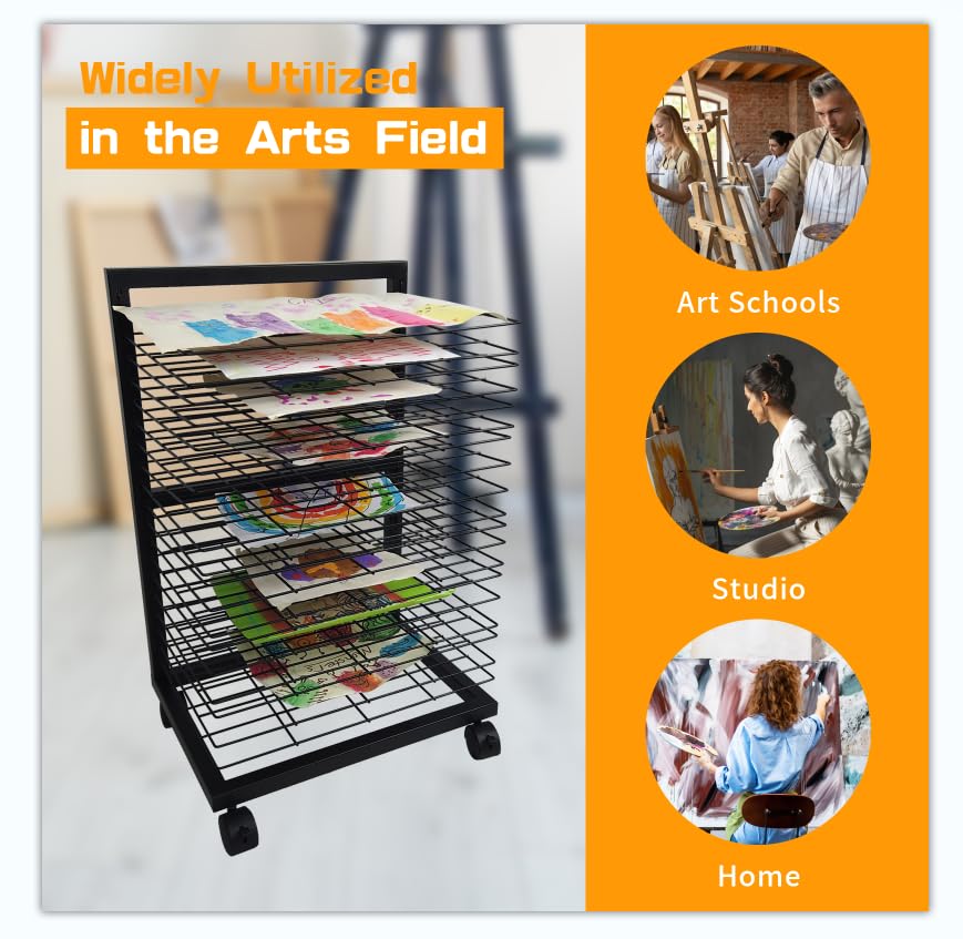 Image of TONGMO Art Drying Rack - Multi-functional Art Storage Rack with Wheels, 19 Removable Shelves for Classroom and Art Studio Use, Ideal for Paint Drying