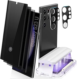 QianShouYan [3 + 2 pieces Samsung S23 Ultra 5G privacy screen protector, 3 pieces screen protectors and 2 pieces camera glass, Samsung Galaxy S23 Ultra tempered glass with fingerprint ID compatible.