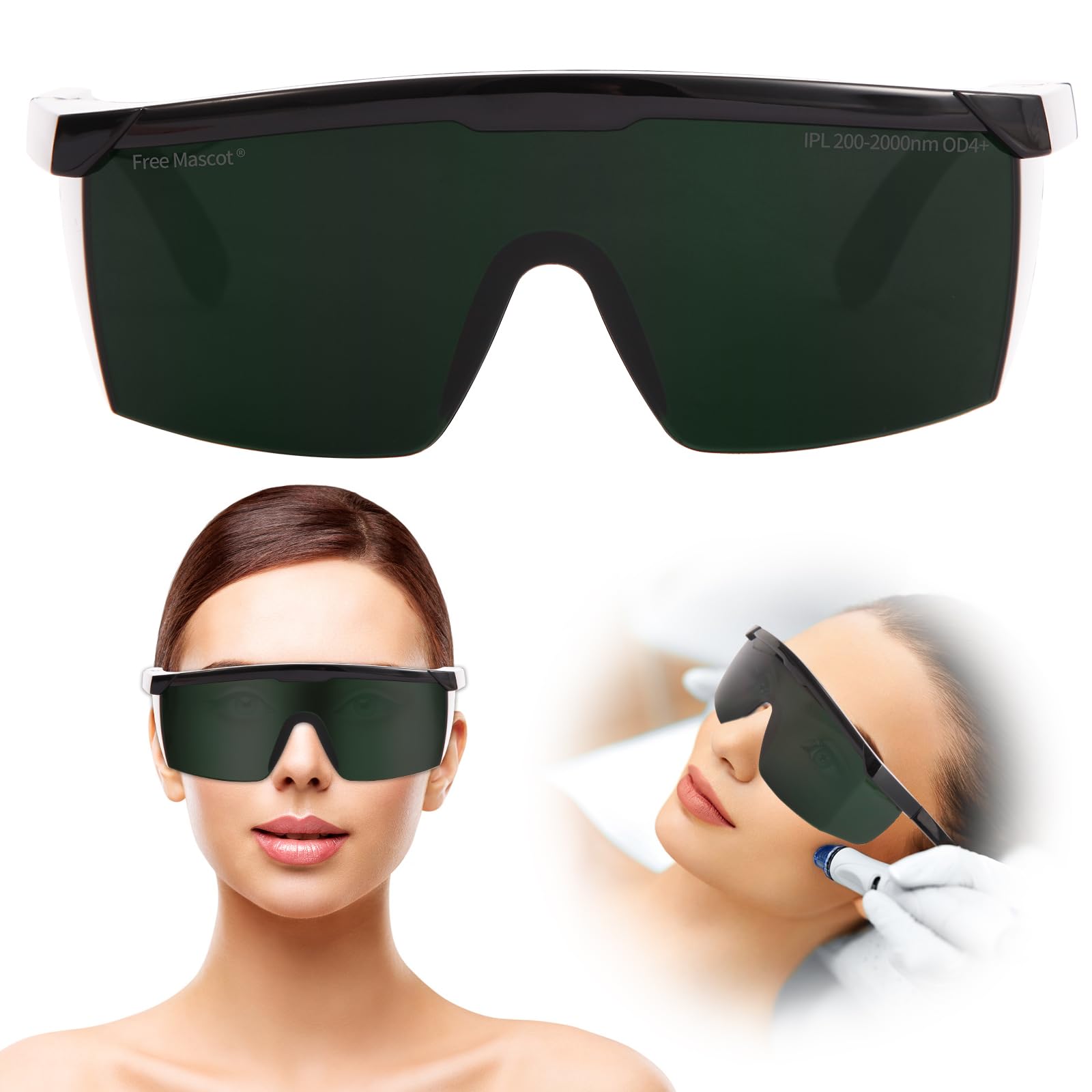 FREEMASCOT New Red Light Therapy Safety Glasses, 190-2000nm IPL Laser Safety Glasses for Laser Cosmetology & Hair Removal, Tanning (Dark Lens)