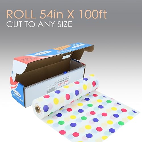 Miniatura 2 de PARTYHIPPO Rollo de mantel de plástico, manteles de plástico de 54 x 100 pies, para fiestas, desechables con caja de corte, mantel desechable