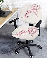 Vista 3 de Funda elástica para silla de oficina con diseño de flores de cerezo, funda de asiento para silla de computadora, funda para respaldo, rosa