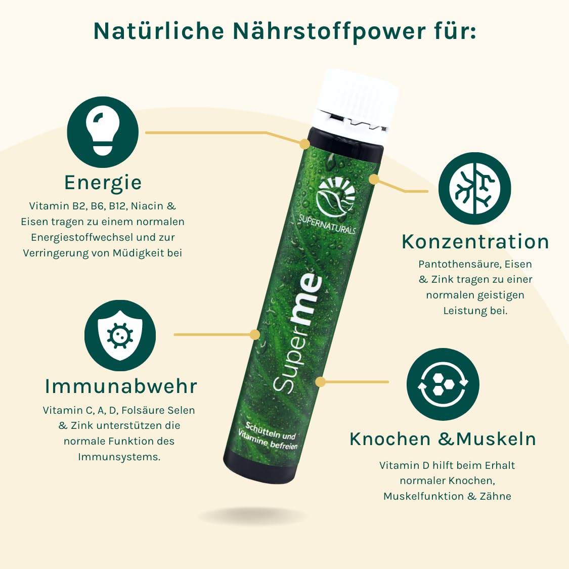 SuperME flüssiger Nährstoffkomplex, 43 Vitamine & Vitalstoffe für Energie, Immunsystem uvm., 100% vegan, 90 x 25ml Trinkampullen, 90 Tage Kur | Supernaturals
