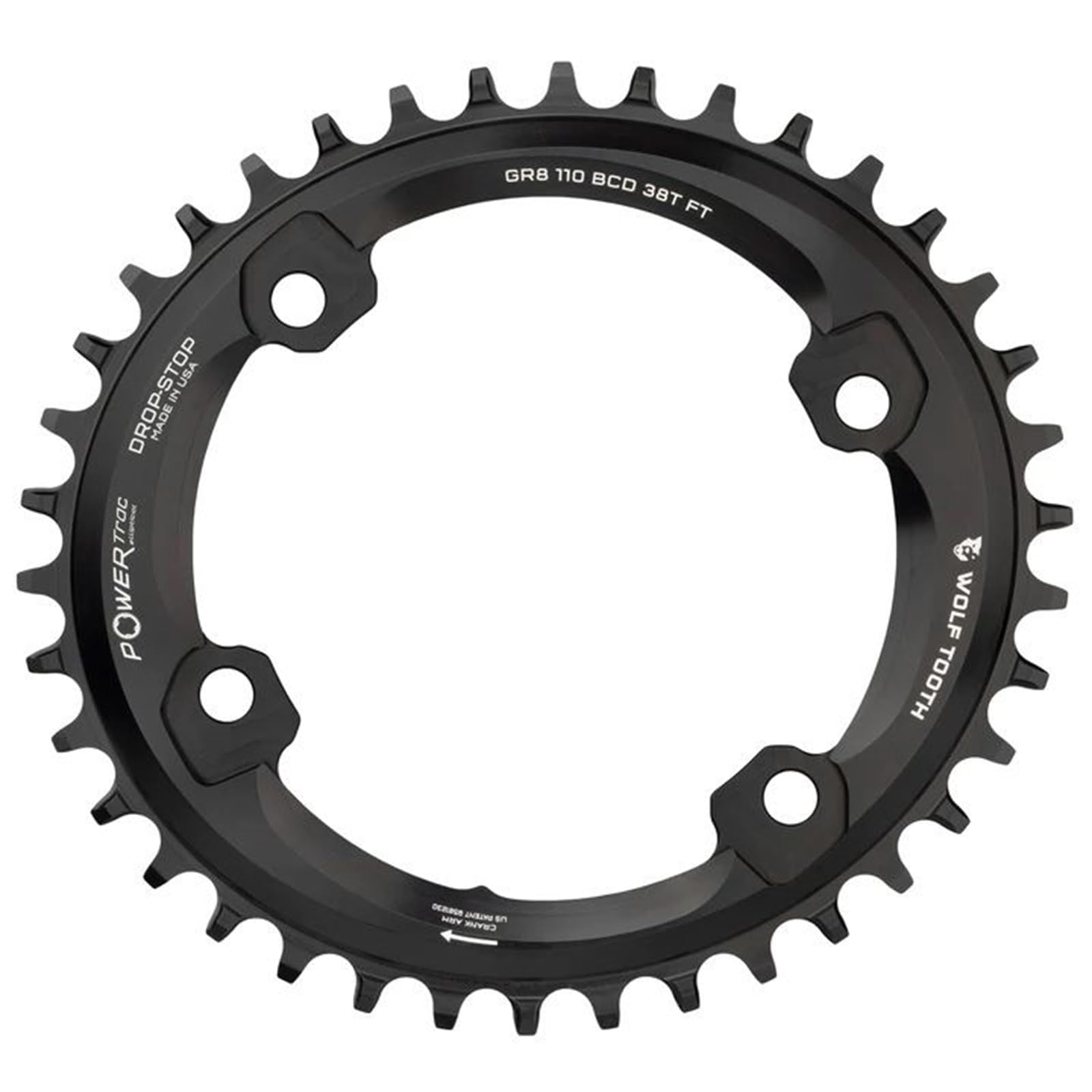 Wolf Tooth Elliptical Gravel Road Bike 110 BCD Spider Asymmetric 4-Bolt Oval Chainring for Shimano GRX Cranks (46 Tooth, Drop-Stop B, PowerTrac, MTB)