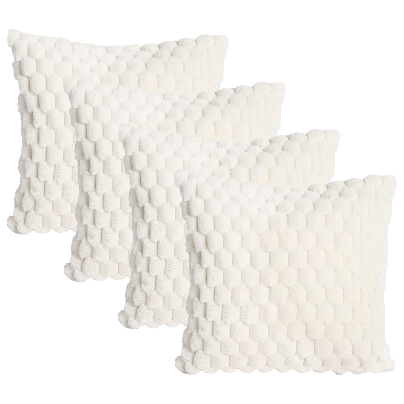 Ohs Cream Faux Fur Waffle Cushion Covers, Sofa Cushions Throw Pillows Sofa Bedroom Living Room Cuddle Cushion Lounger Covers For Cushion Inserts, Pack Of 4
