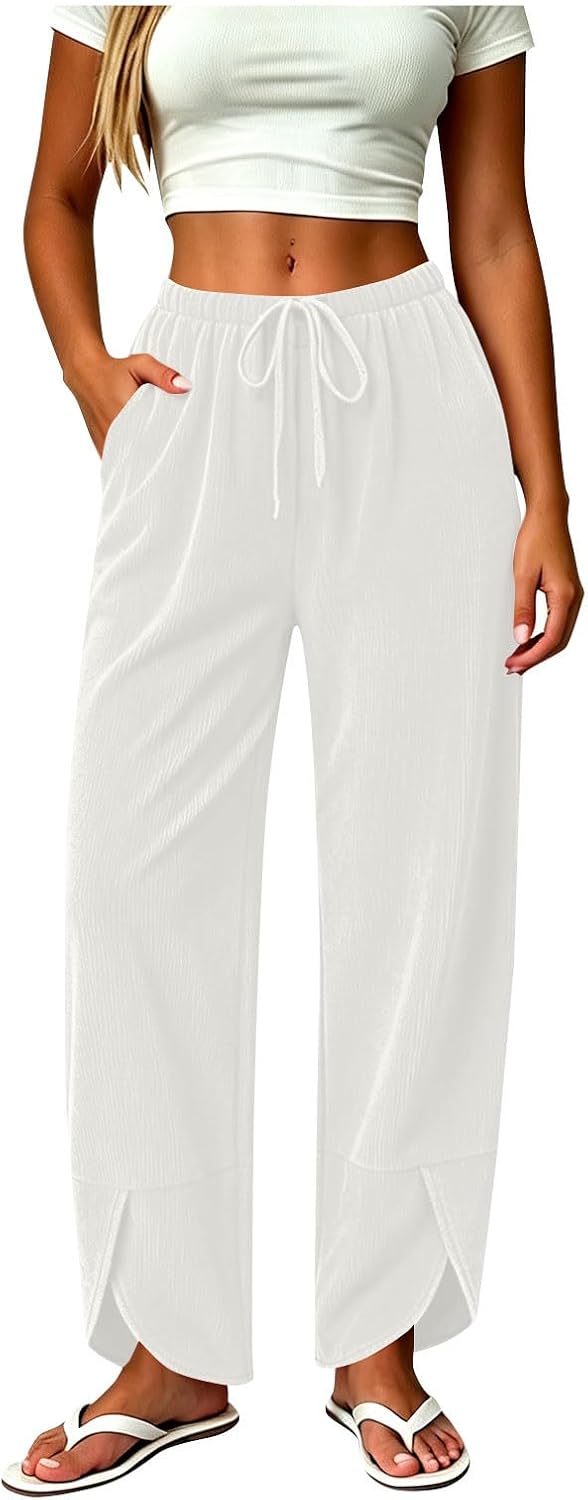 Fall Pants for Older Women Elastic High Waisted Pull On Corduroy Pants with Pockets Comfy Loose Slacks Trousers