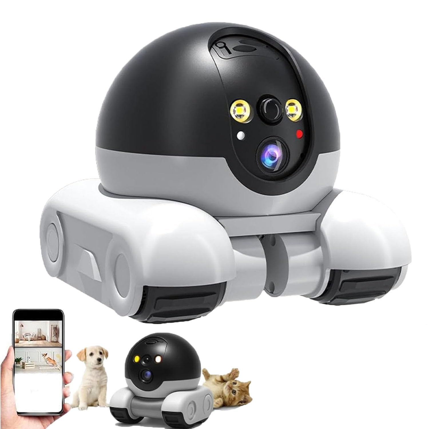 Mobilny robot patrolowy, robot bezpieczeństwa 360°, kamera bezpieczeństwa na kółkach, podwójny obiektyw 1080p, 2-kierunkowa rozmowa, noktowizor, bateria 5200 mAh i sterowanie aplikacją, dla zwierząt