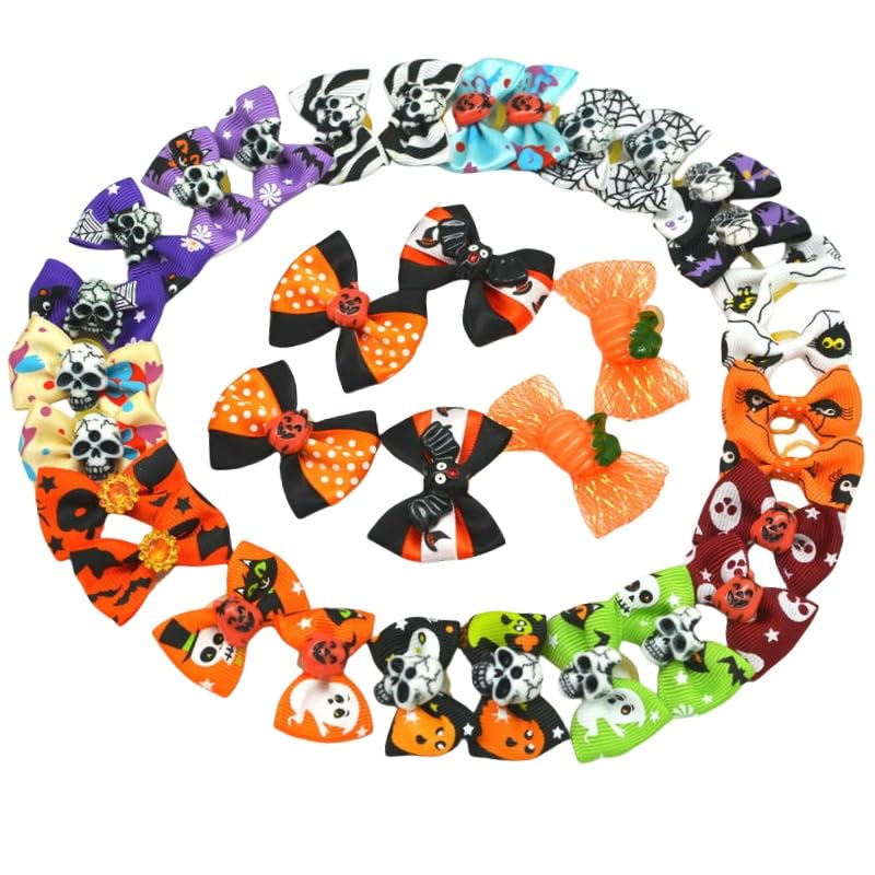 CCUUHJ 20Pcs/10 Pairs Halloween Decoration Yorkie Dog Puppy Hair Bows with Rubber Bands Hair Accessories Bow Pet Grooming Cute Pet Small Hair Bowknot (Black) — image 1