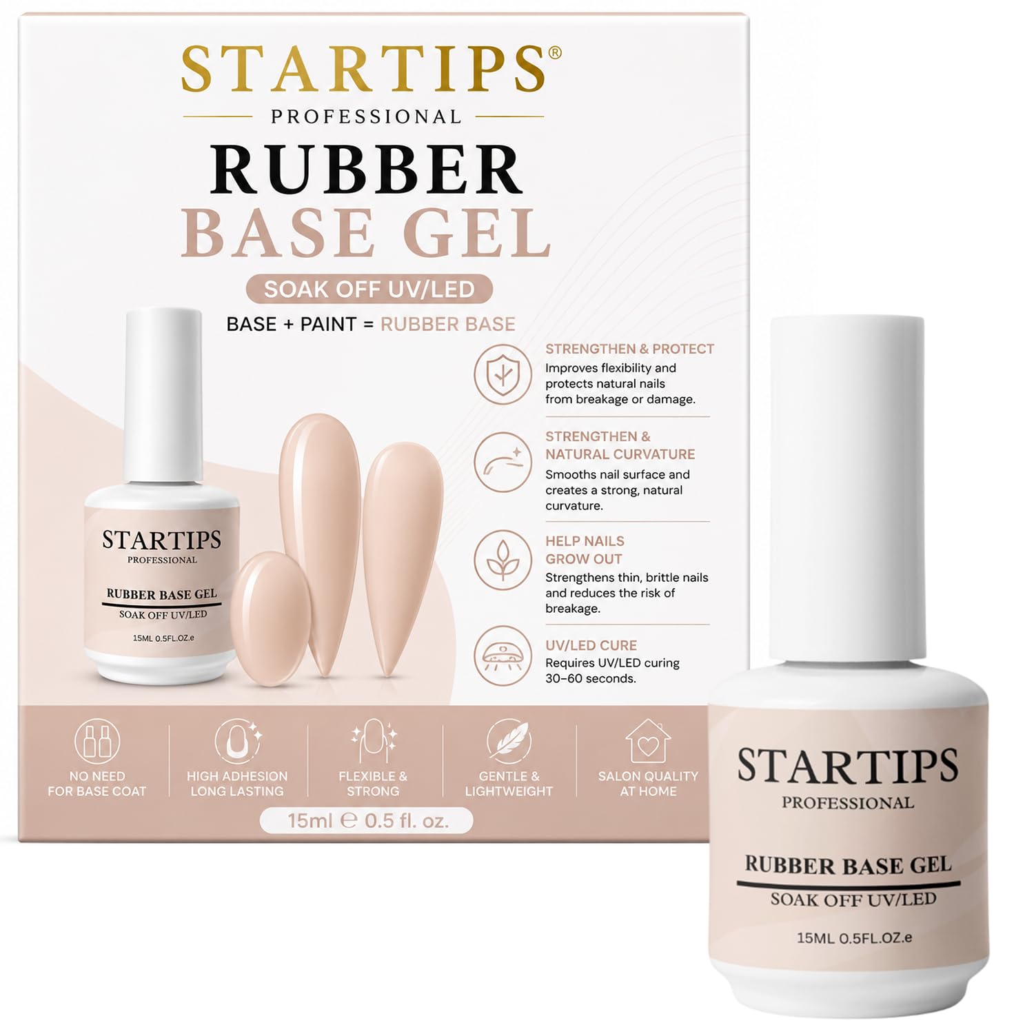 Rubber Base Gel Nail Polish Nude Beige | 15G | Flexible Strengthening Soak Off Base Coat for Thin & Brittle Nails | UV/LED Gel for Salon & Home Manicure | Nude Beige-image-27