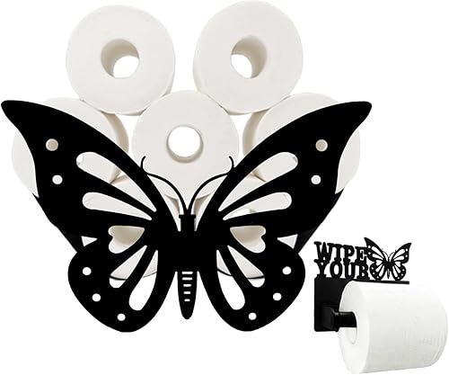 Juego de dos soportes de papel higiénico de mariposa con diseño de animales y soporte para rollos de papel higiénico y soporte para toallas montado