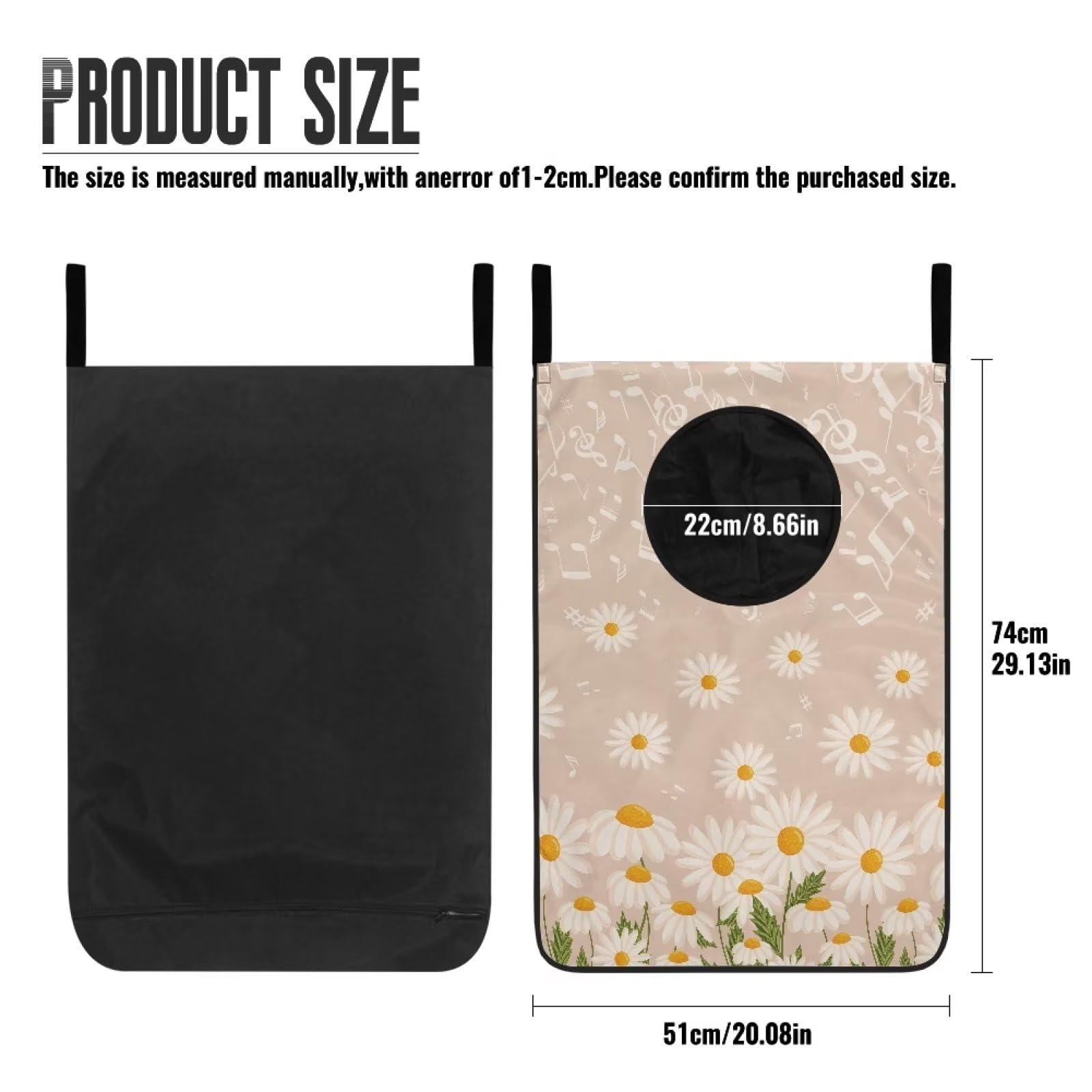 COEQINE Delicates Laundry Bag,Fashion White Daisy Floral Pattern Dirty Clothes Door Hanging Laundry Bag for Bedroom Zipper for Washing - Image 4