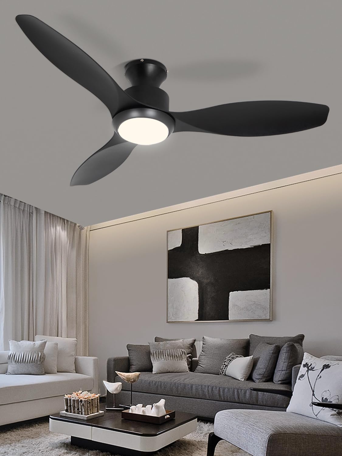 OUATER 48 Inch Black Ceiling Fan