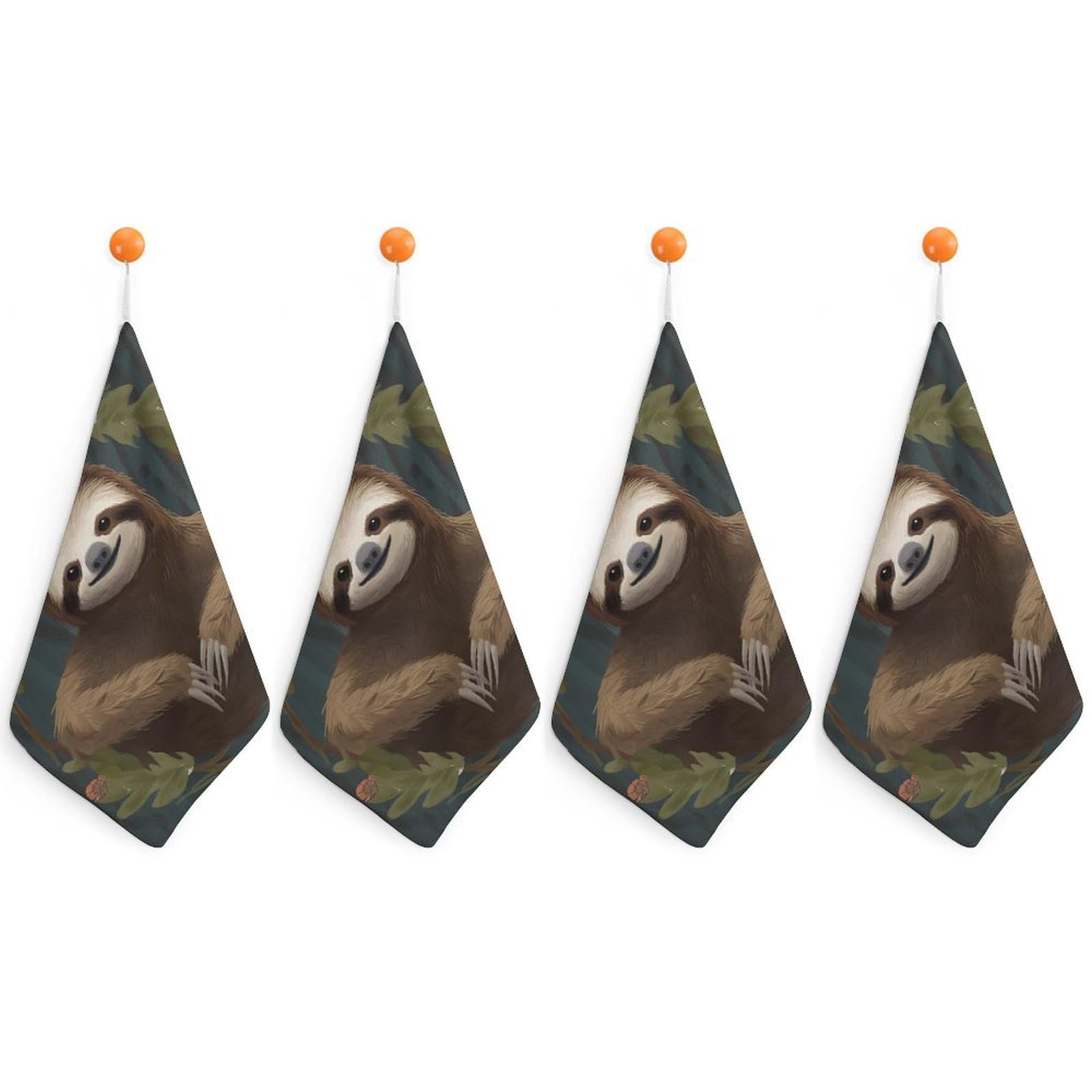 QMNLKH Sloth Hand Towels for Kitchen, Quick Dry Hanging Hand Towels with Loops, Absorbent Hand Towel for Bathroom, Square Soft Microfiber Towels for Gym, 11.8inch 4PCS