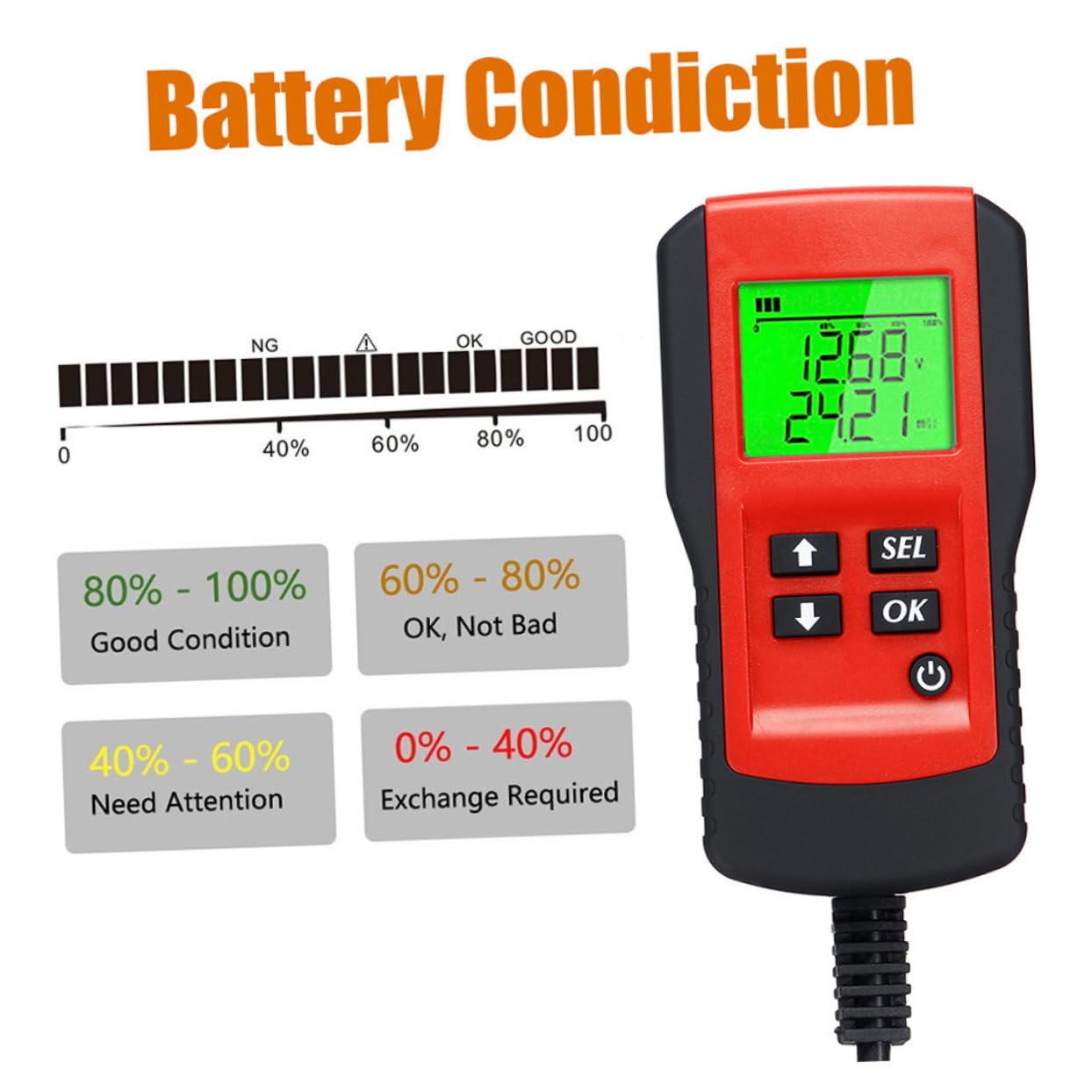 Tester Batteria Auto 12v Professionale Funzione Diagnostica Affidabile e Rapida per Batterie al Piombo, Abs e Rame, Adatto a Uso Automobilistico