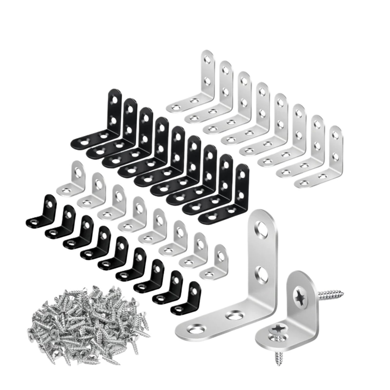 Esquinas en L de acero inoxidable, Placa de soporte en ángulo recto 90° con tornillos acero inoxidable L(LBlack 40X40 30pcs)