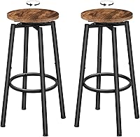 HOOBRO Swivel Bar Stools Set of 2, 24.9" Counter Height Round Backless Chairs, Rustic Brown Black, 360° Spin for Kitchen Island Bar Cafe BF24BY01